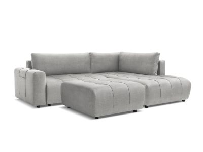 Canapé d'angle L convertible coffre ARSENE tissu velours avec pouf