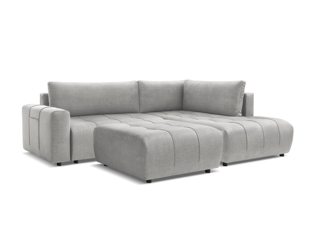 Canapé d'angle L convertible coffre ARSENE tissu velours avec pouf