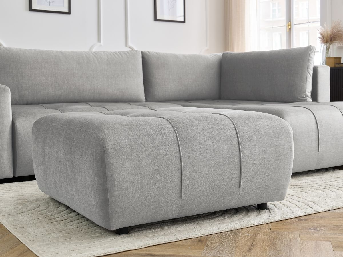 Canapé d'angle L convertible coffre ARSENE tissu velours avec pouf