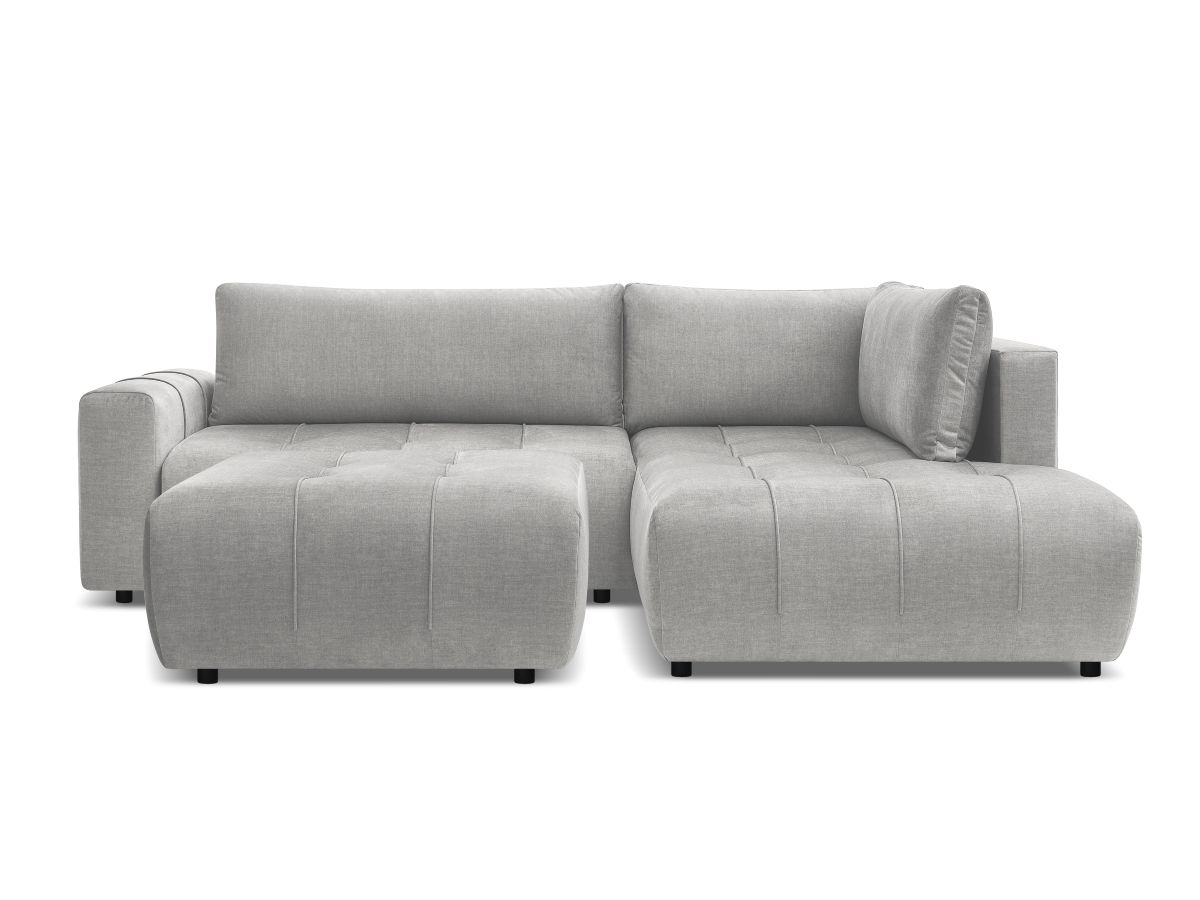 Canapé d'angle L convertible coffre ARSENE tissu velours avec pouf