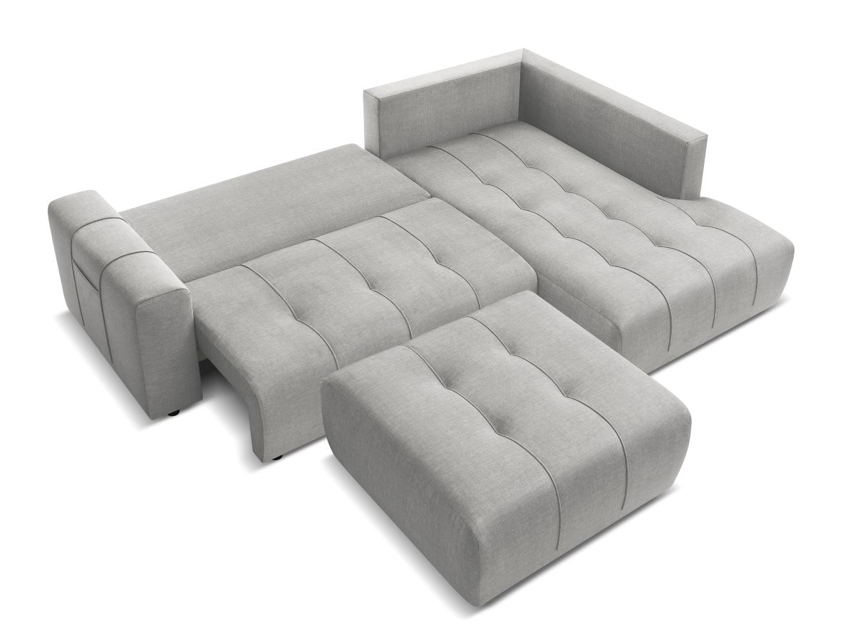 Canapé d'angle L convertible coffre ARSENE tissu velours avec pouf