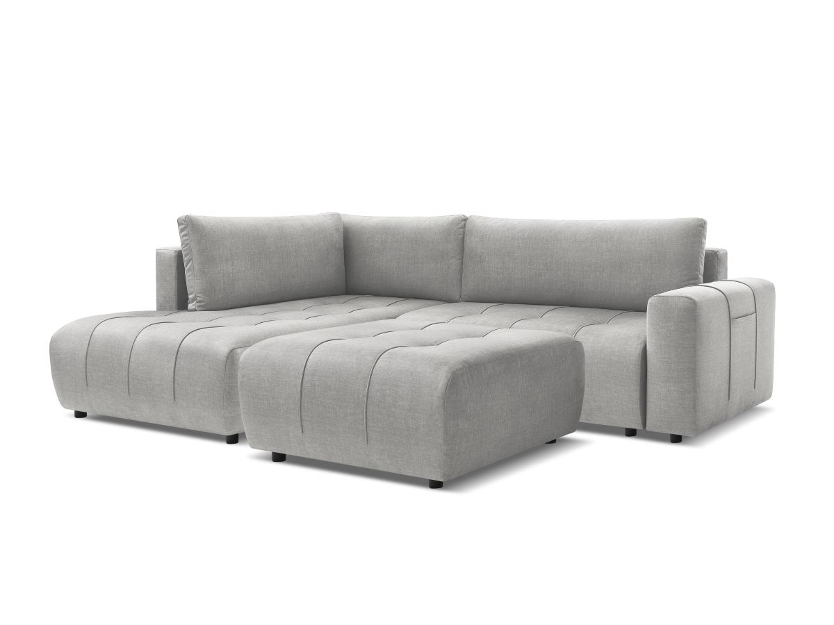 Canapé d'angle L convertible coffre ARSENE tissu velours avec pouf