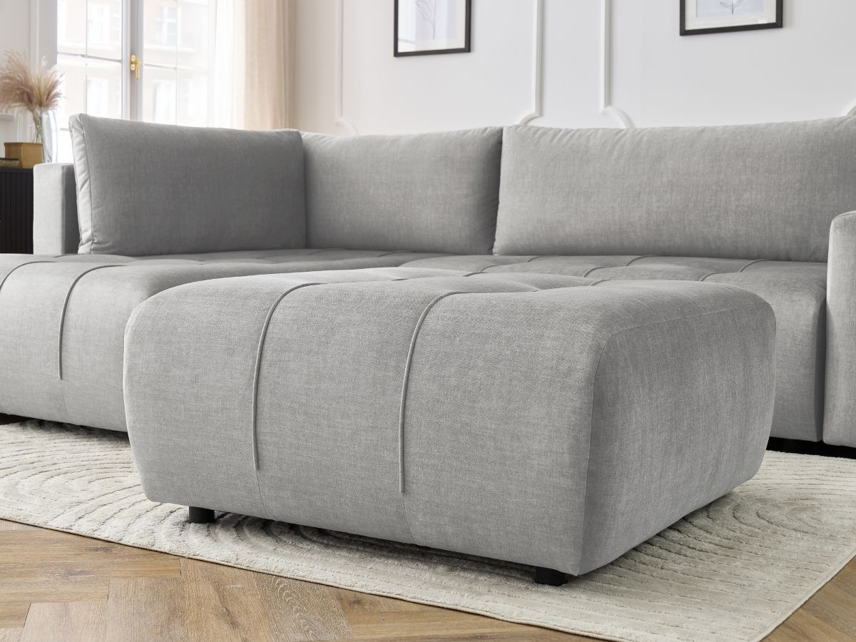 Canapé d'angle L convertible coffre ARSENE tissu velours avec pouf