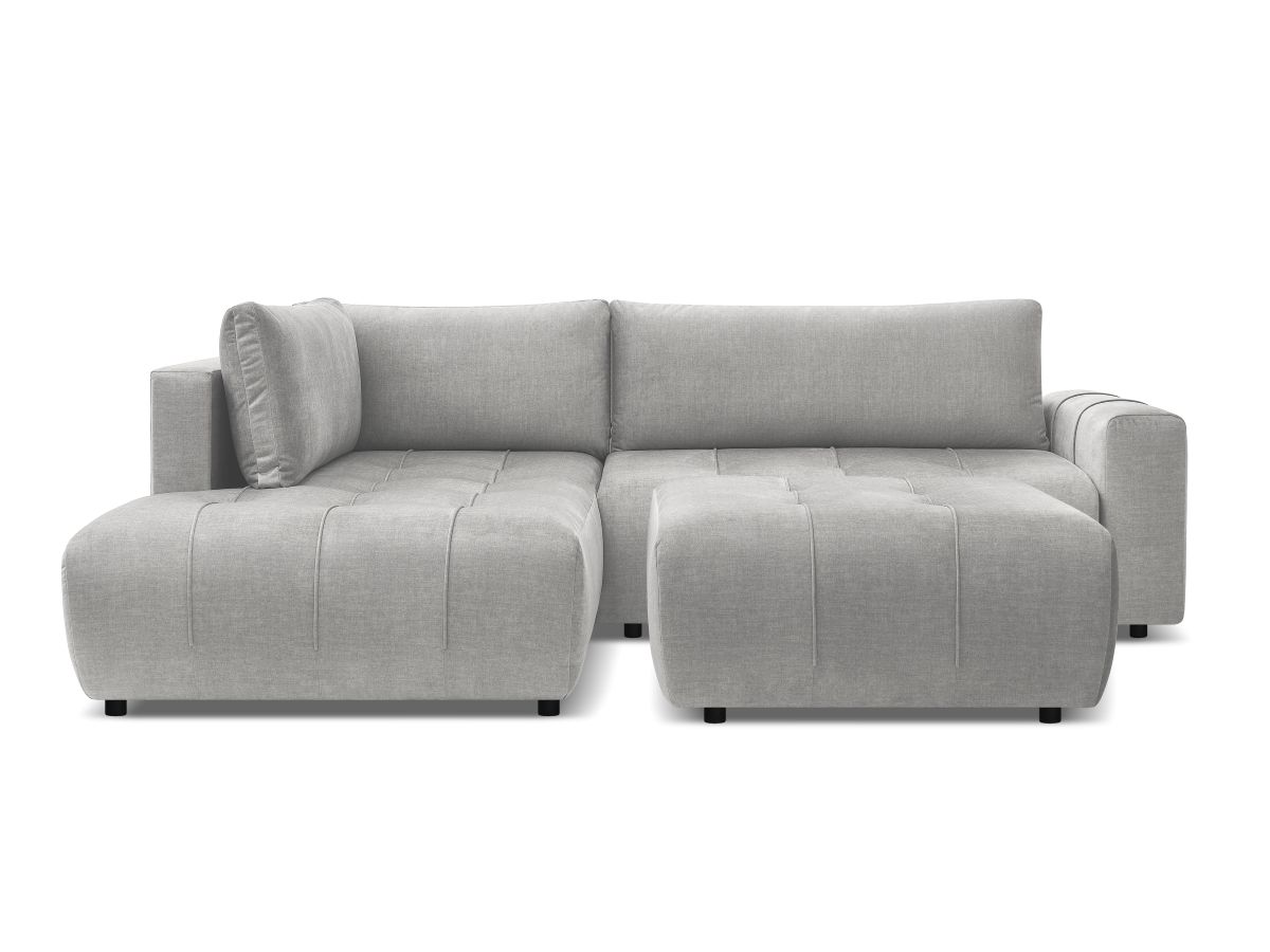Canapé d'angle L convertible coffre ARSENE tissu velours avec pouf