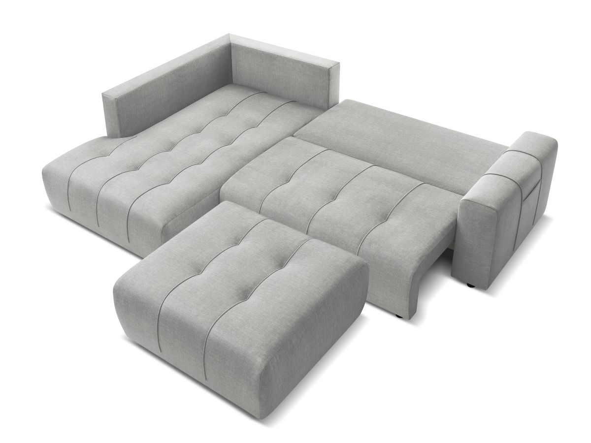 Canapé d'angle L convertible coffre ARSENE tissu velours avec pouf