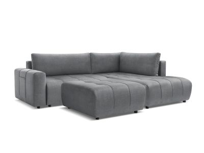 Canapé d'angle L convertible coffre ARSENE tissu velours avec pouf
