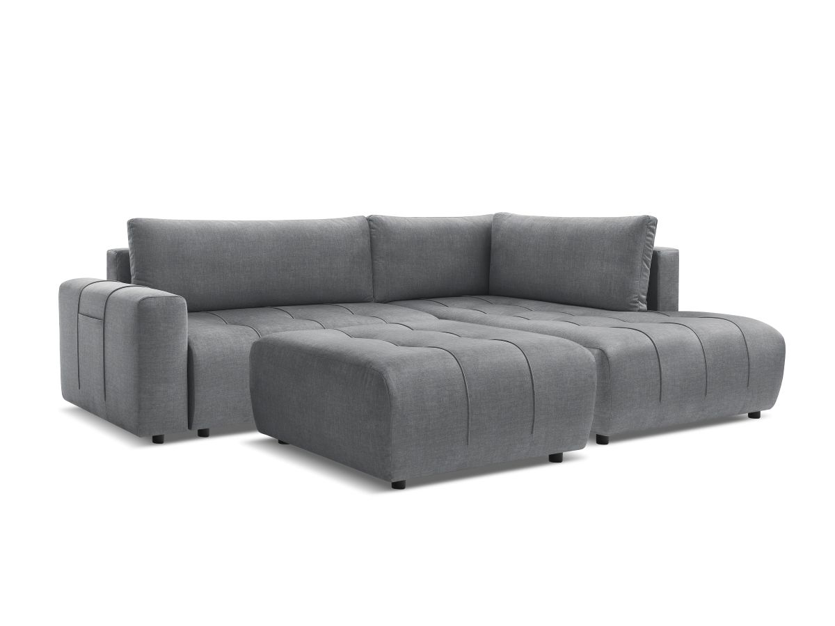 Canapé d'angle L convertible coffre ARSENE tissu velours avec pouf