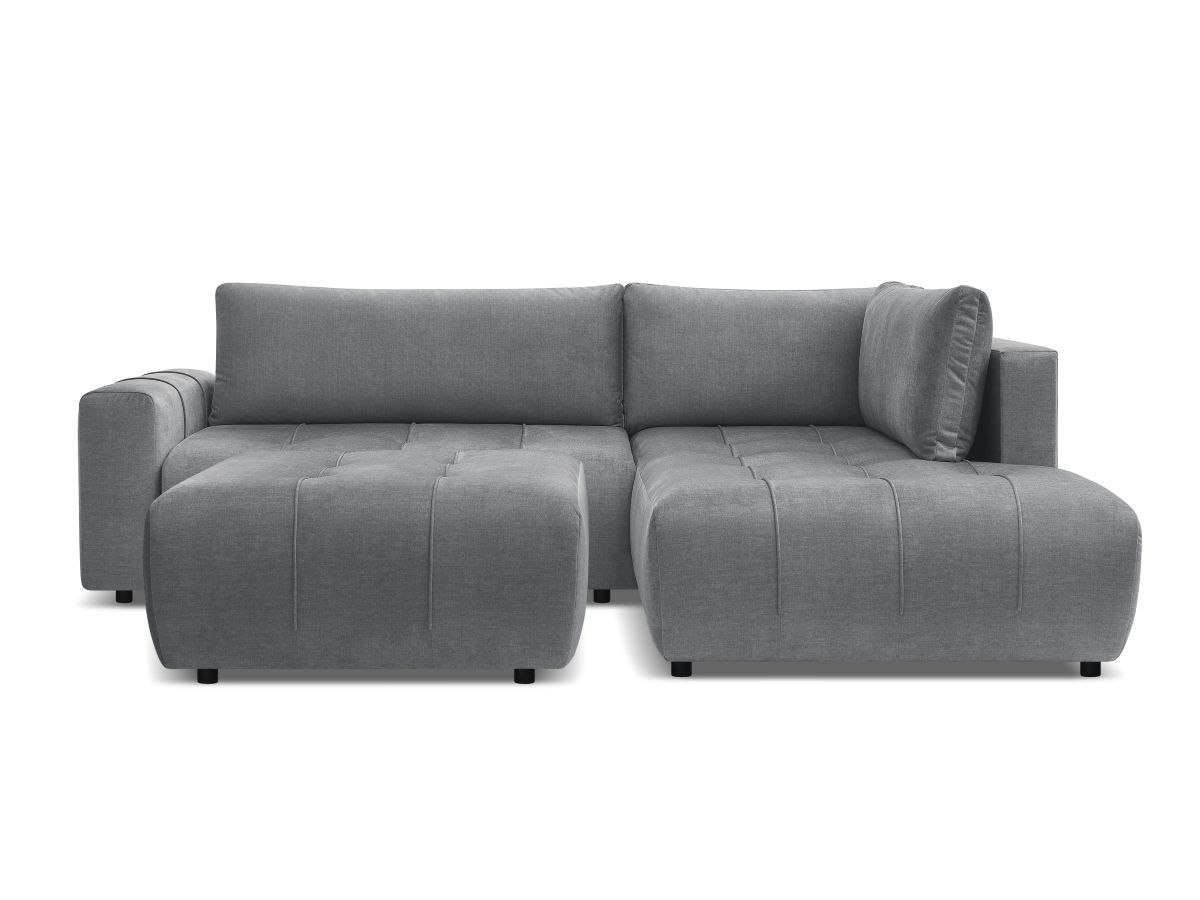 Canapé d'angle L convertible coffre ARSENE tissu velours avec pouf