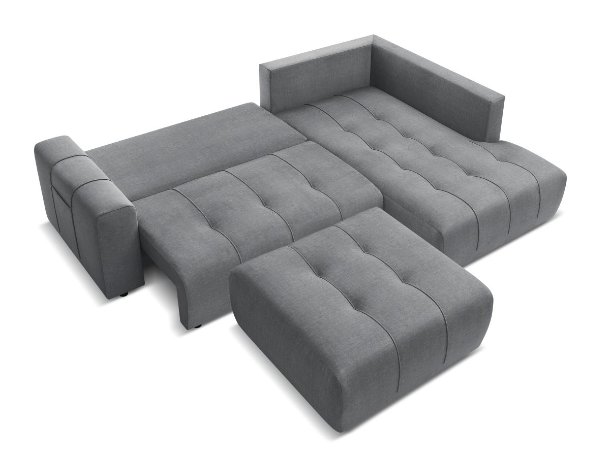 Canapé d'angle L convertible coffre ARSENE tissu velours avec pouf