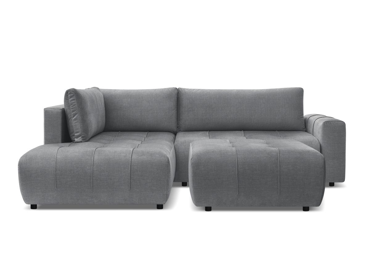 Canapé d'angle L convertible coffre ARSENE tissu velours avec pouf