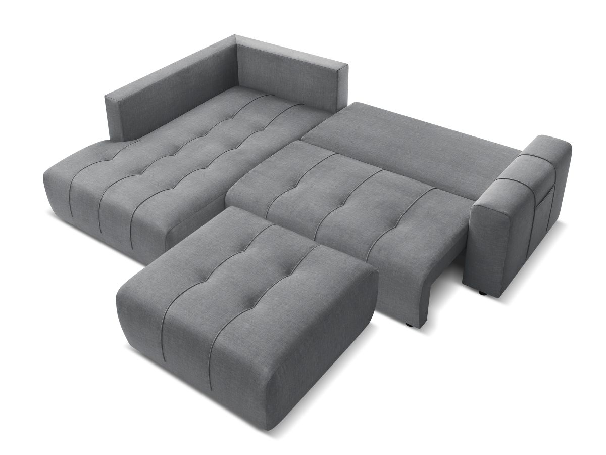 Canapé d'angle L convertible coffre ARSENE tissu velours avec pouf