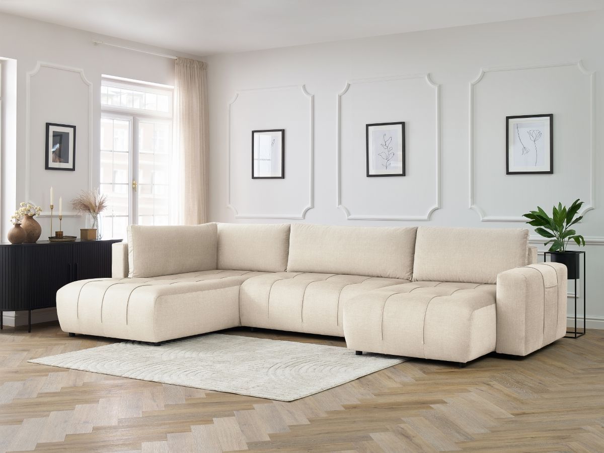 Canapé panoramique convertible coffre ARSENE velours beige — vue 5