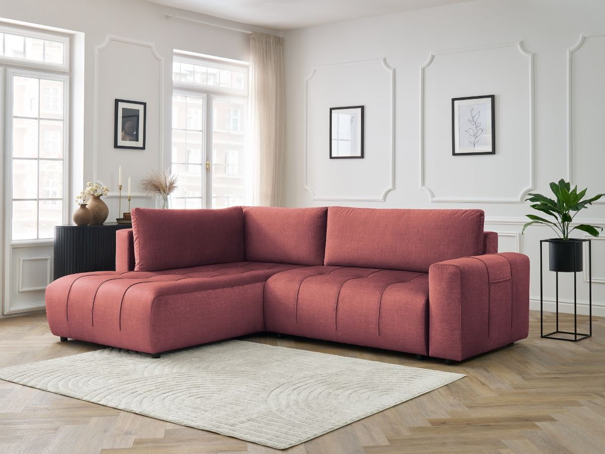 Canapé d'angle L convertible coffre ARSENE tissu velours orange angle gauche BOBOCHIC 3 places - Vue supplémentaire 3