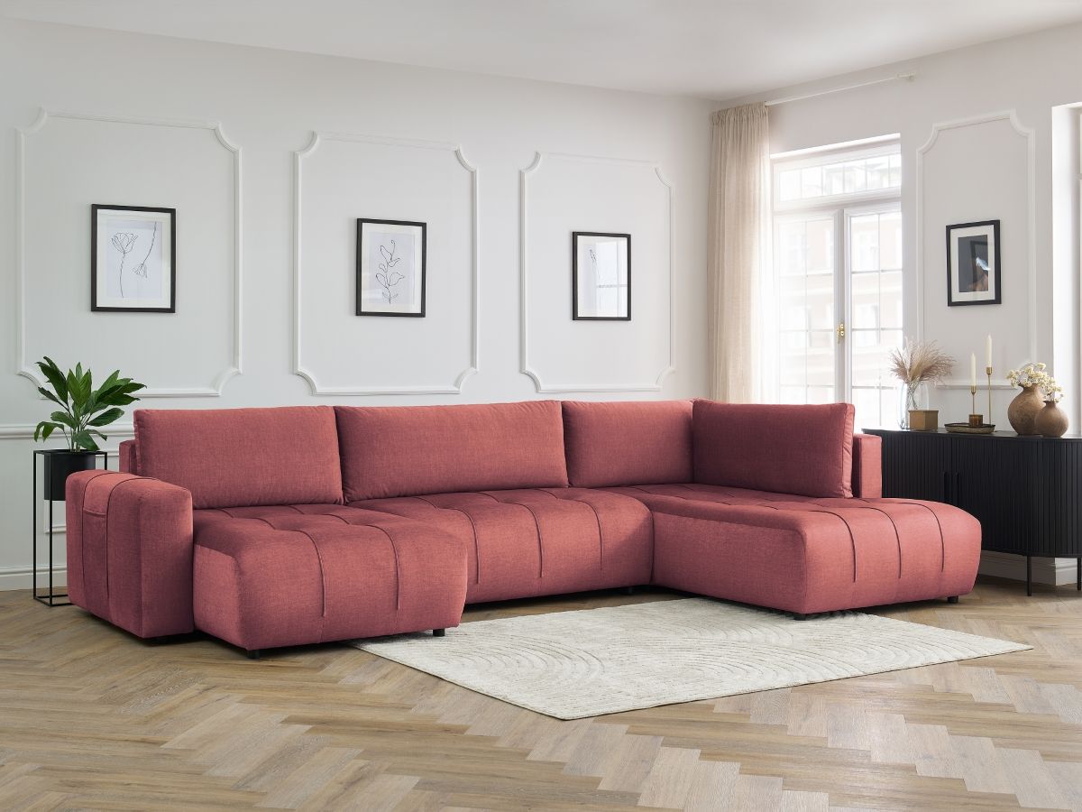 Canapé panoramique convertible coffre ARSENE tissu velours orange angle gauche BOBOCHIC 5 places - Vue supplémentaire 3