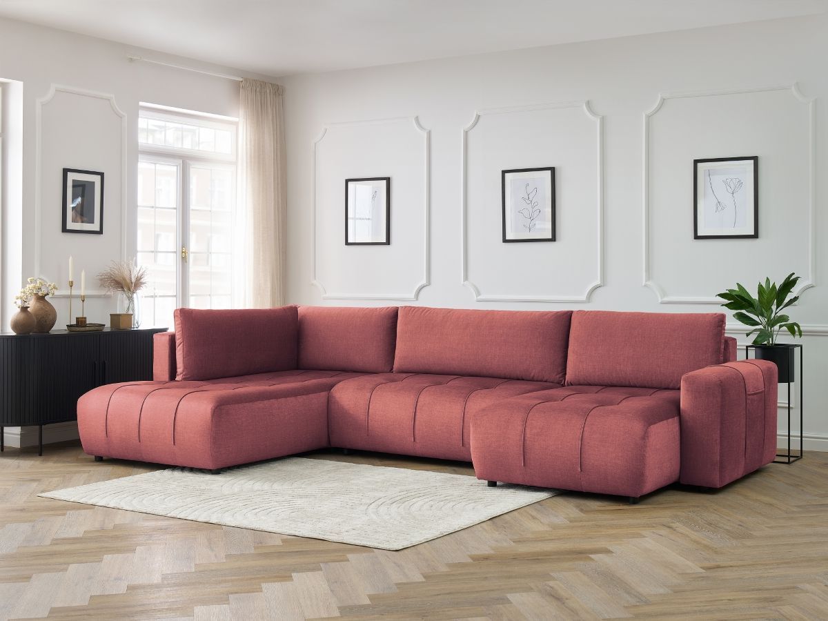 Canapé panoramique convertible coffre ARSENE velours orange — vue 5