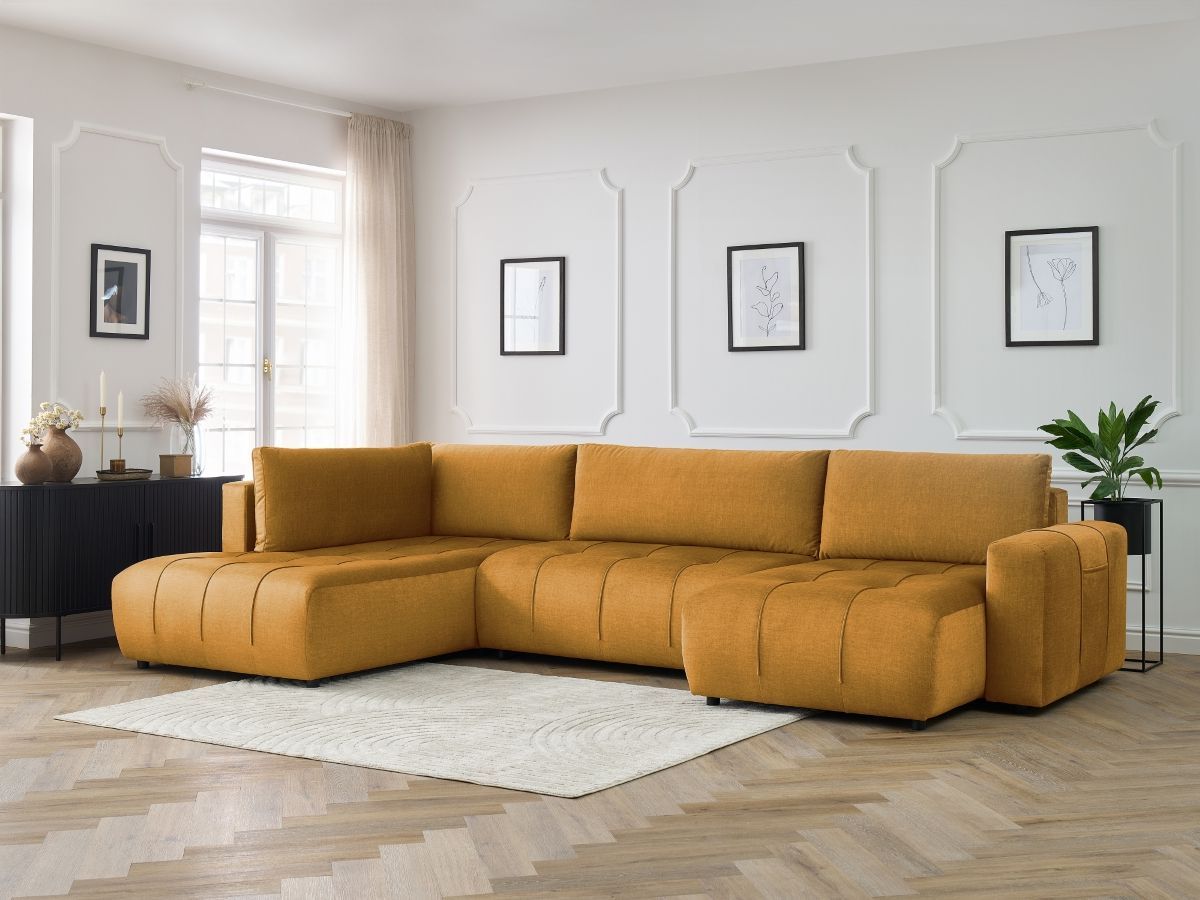 Canapé panoramique convertible coffre ARSENE velours jaune — vue 5