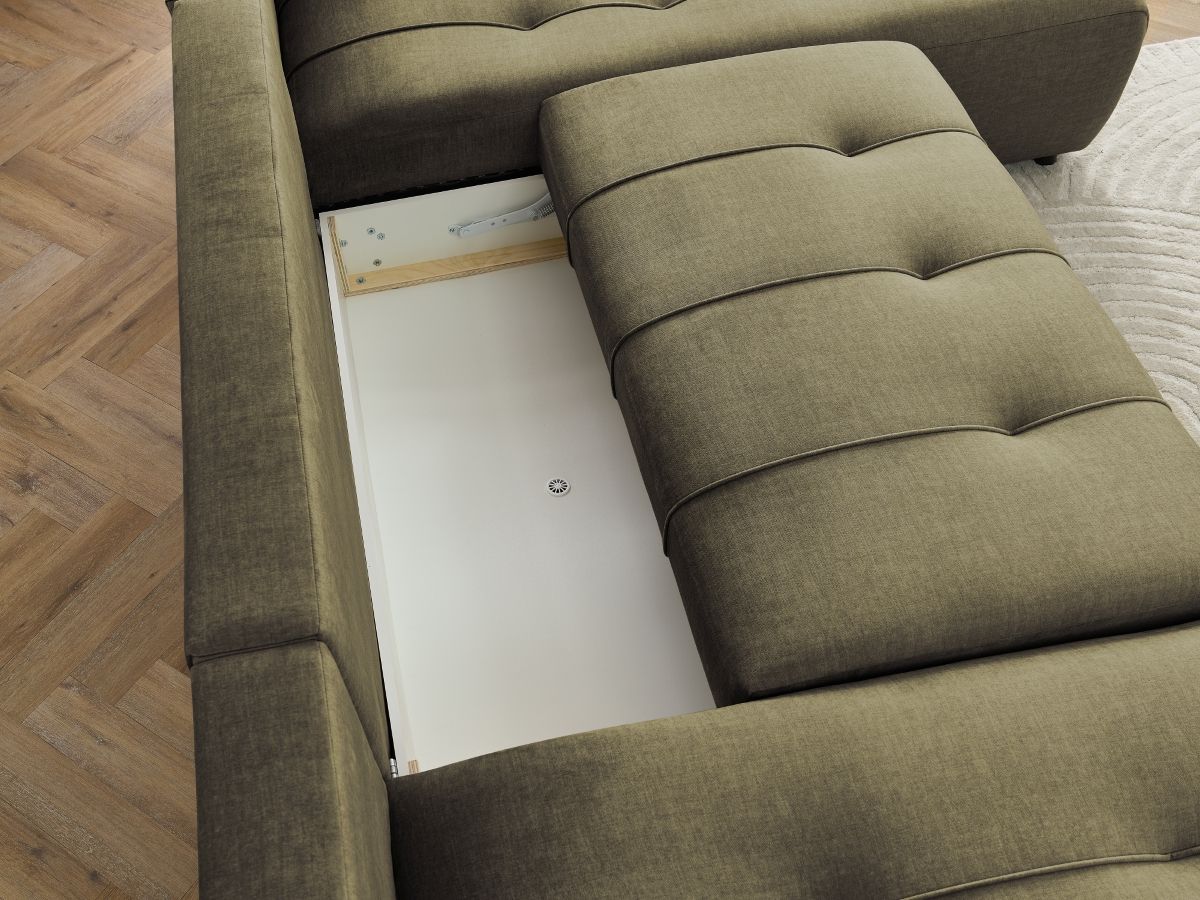 ARSENE converteerbare panoramische bank met opbergruimte van fluwelen stof