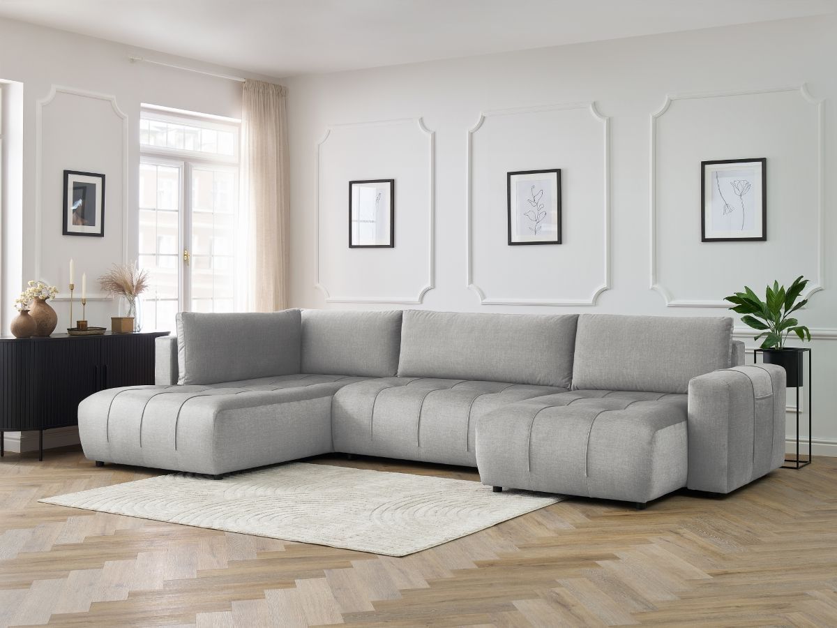 Canapé panoramique convertible coffre ARSENE velours gris clair — vue 5