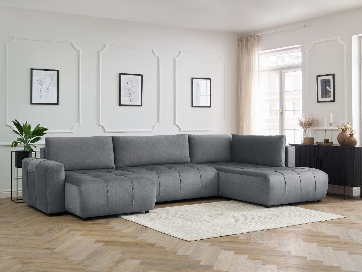 Canapé panoramique convertible coffre ARSENE tissu velours gris foncé angle gauche BOBOCHIC 5 places - Vue supplémentaire 3