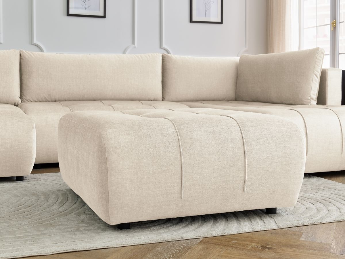 Canapé panoramique convertible coffre ARSENE tissu velours avec pouf