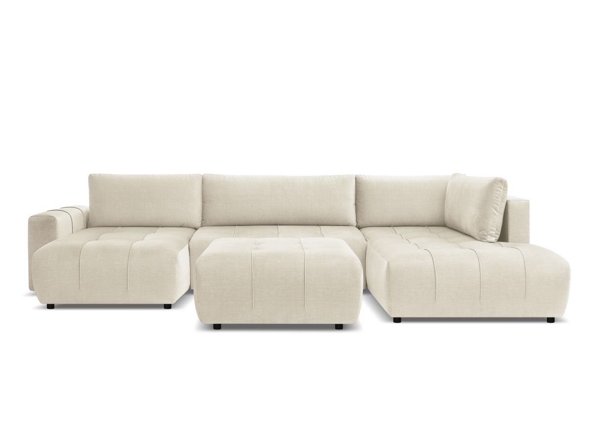 Canapé panoramique convertible coffre ARSENE tissu velours avec pouf