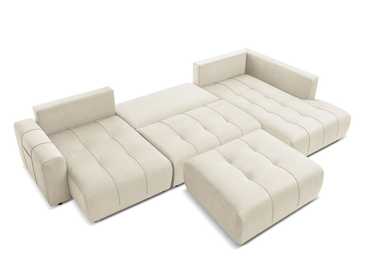 Canapé panoramique convertible coffre ARSENE tissu velours avec pouf