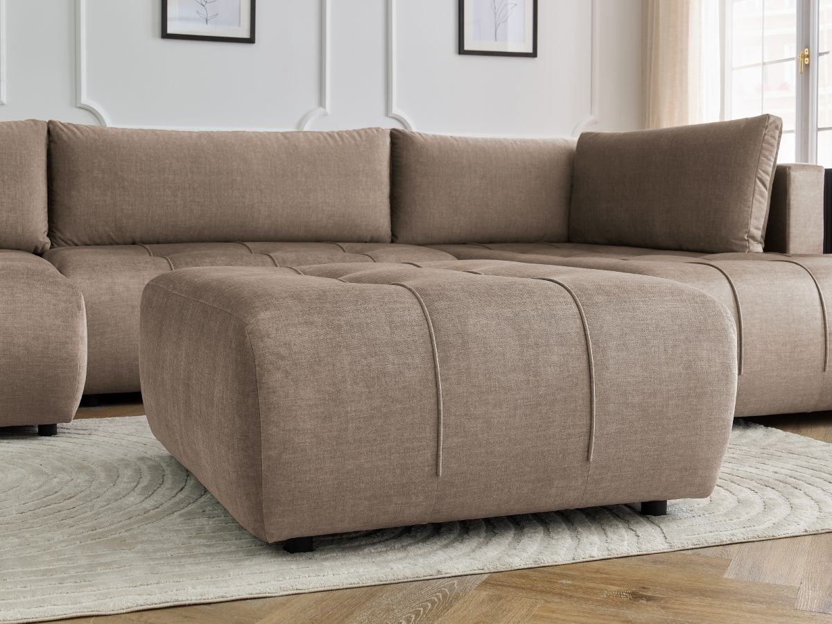 Canapé panoramique convertible coffre ARSENE tissu velours avec pouf