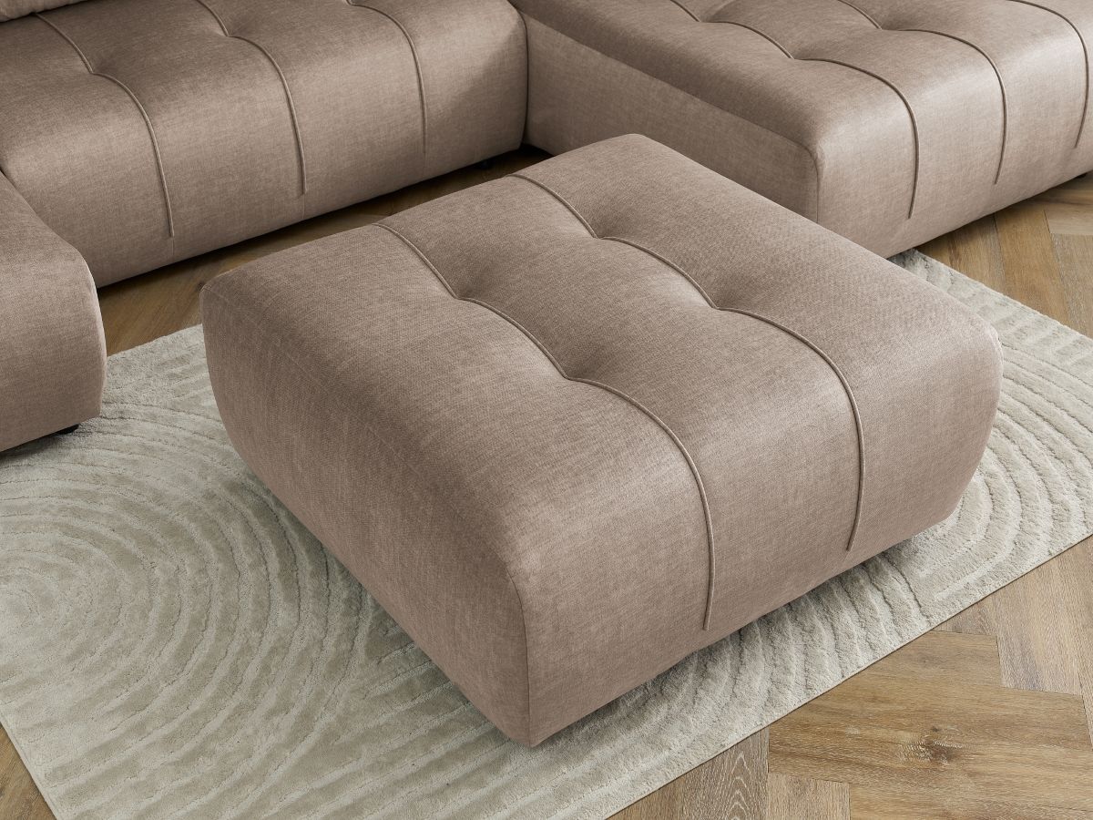 Canapé panoramique convertible coffre ARSENE tissu velours avec pouf