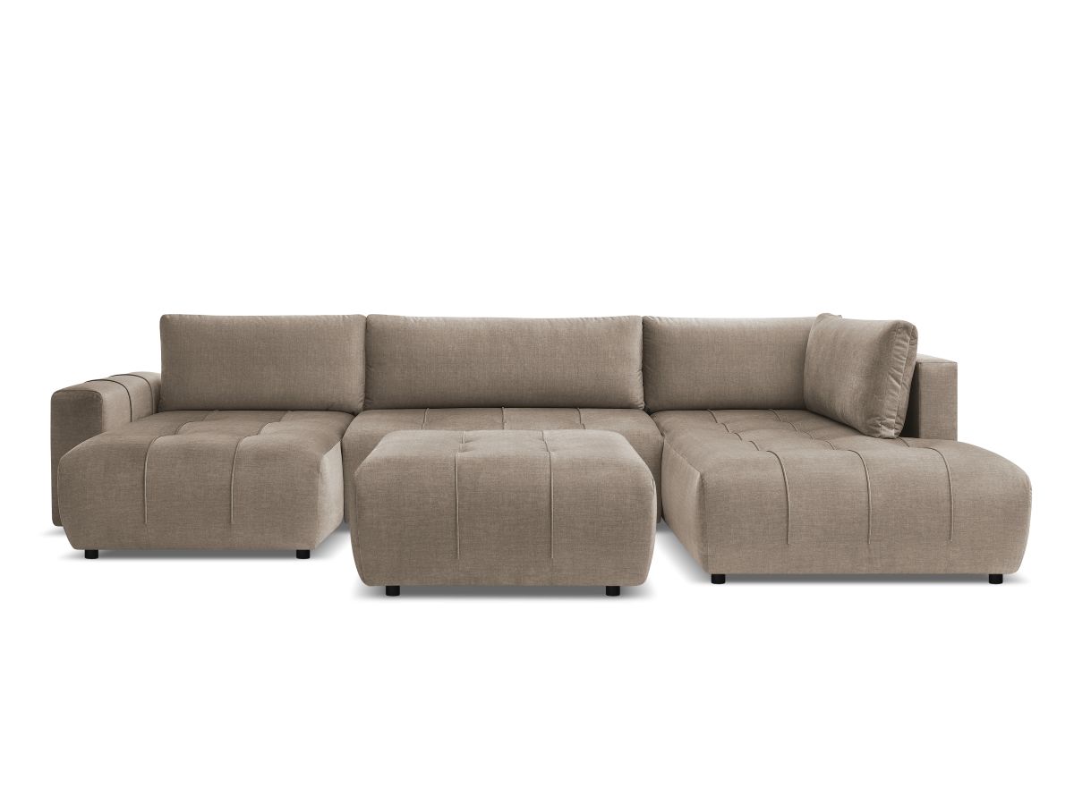 Canapé panoramique convertible coffre ARSENE tissu velours avec pouf