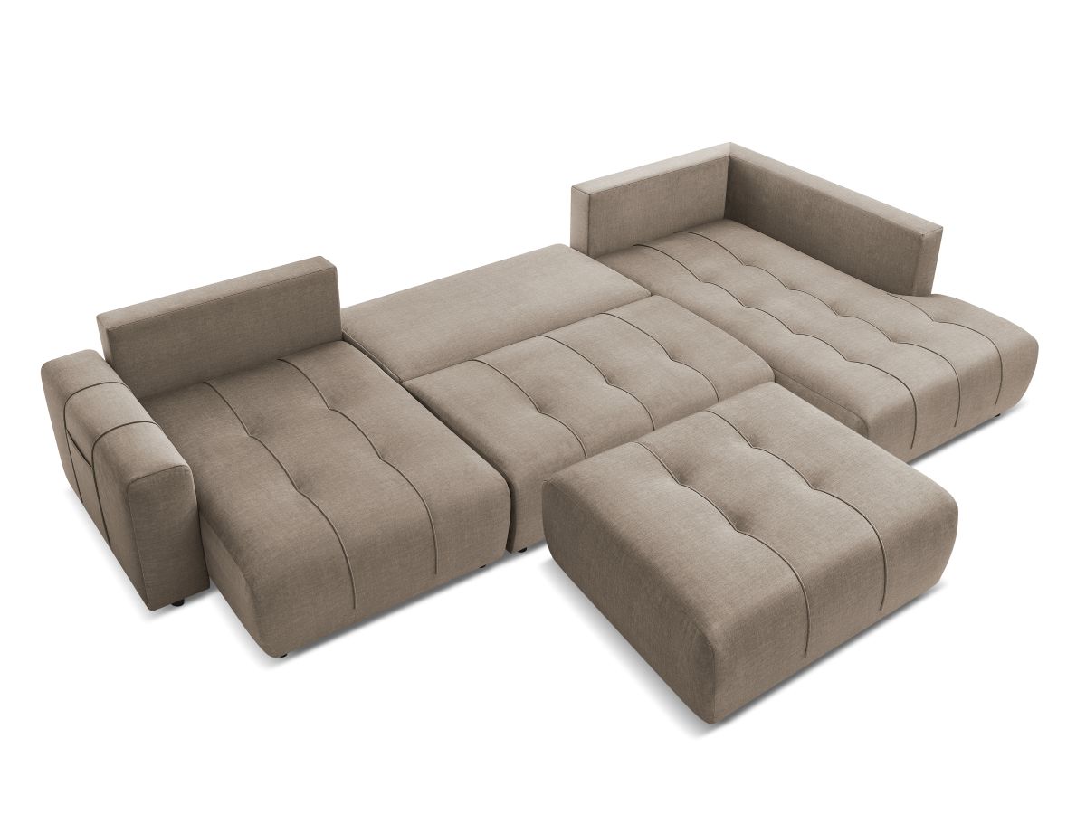 Canapé panoramique convertible coffre ARSENE tissu velours avec pouf