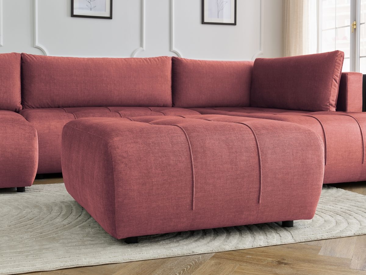 Canapé panoramique convertible coffre ARSENE tissu velours avec pouf