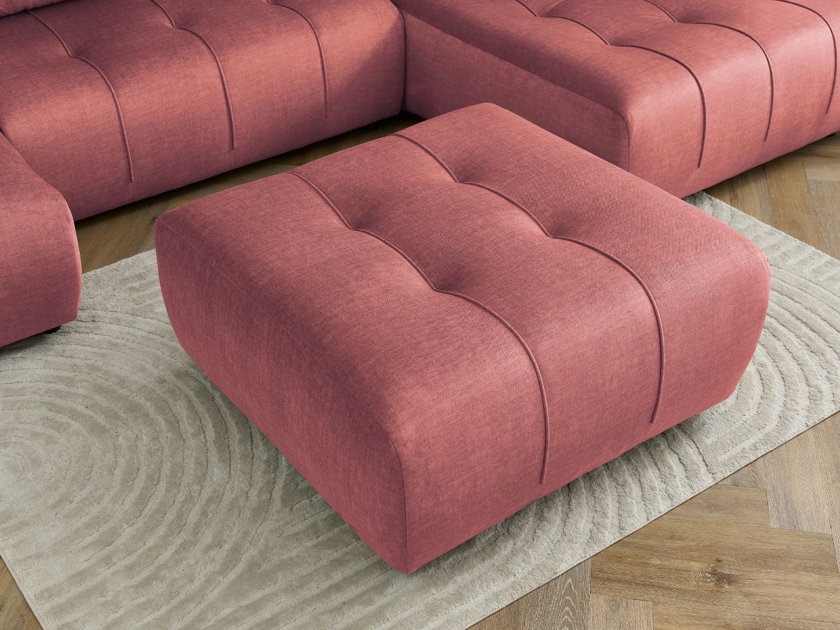 Canapé panoramique convertible coffre ARSENE tissu velours avec pouf