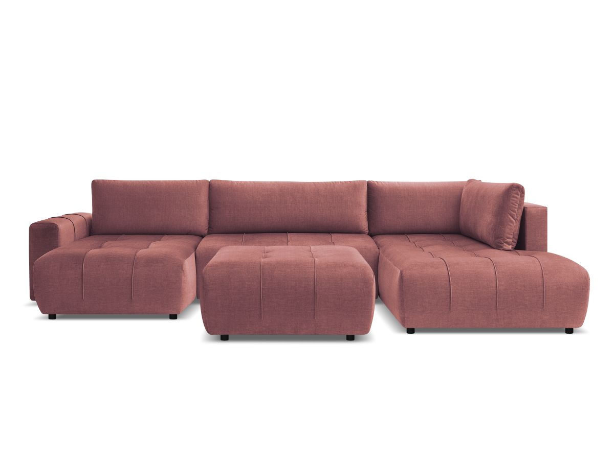 Canapé panoramique convertible coffre ARSENE tissu velours avec pouf