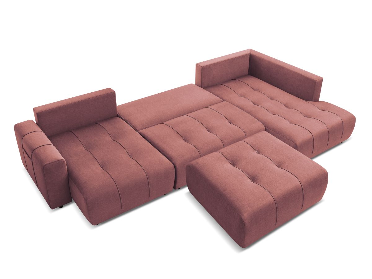 Canapé panoramique convertible coffre ARSENE tissu velours avec pouf