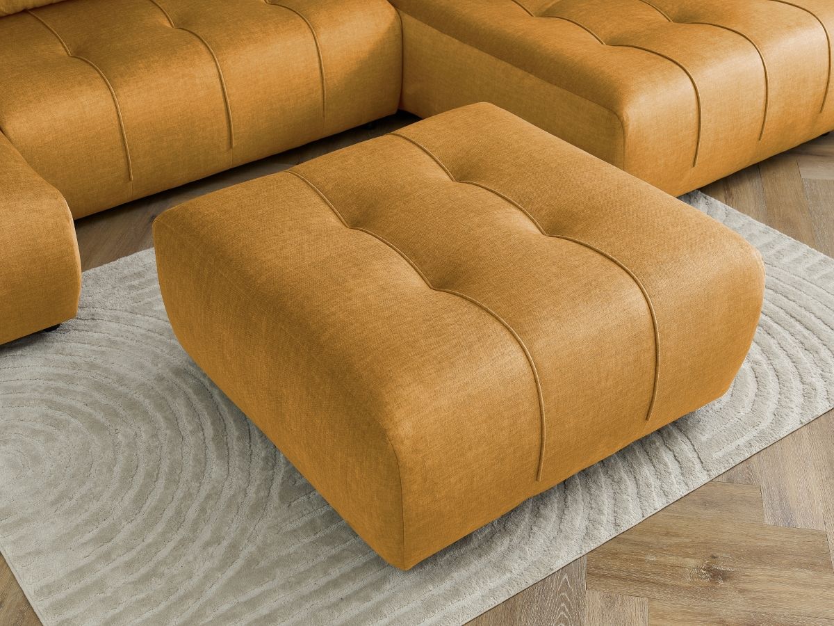 Canapé panoramique convertible coffre ARSENE tissu velours avec pouf