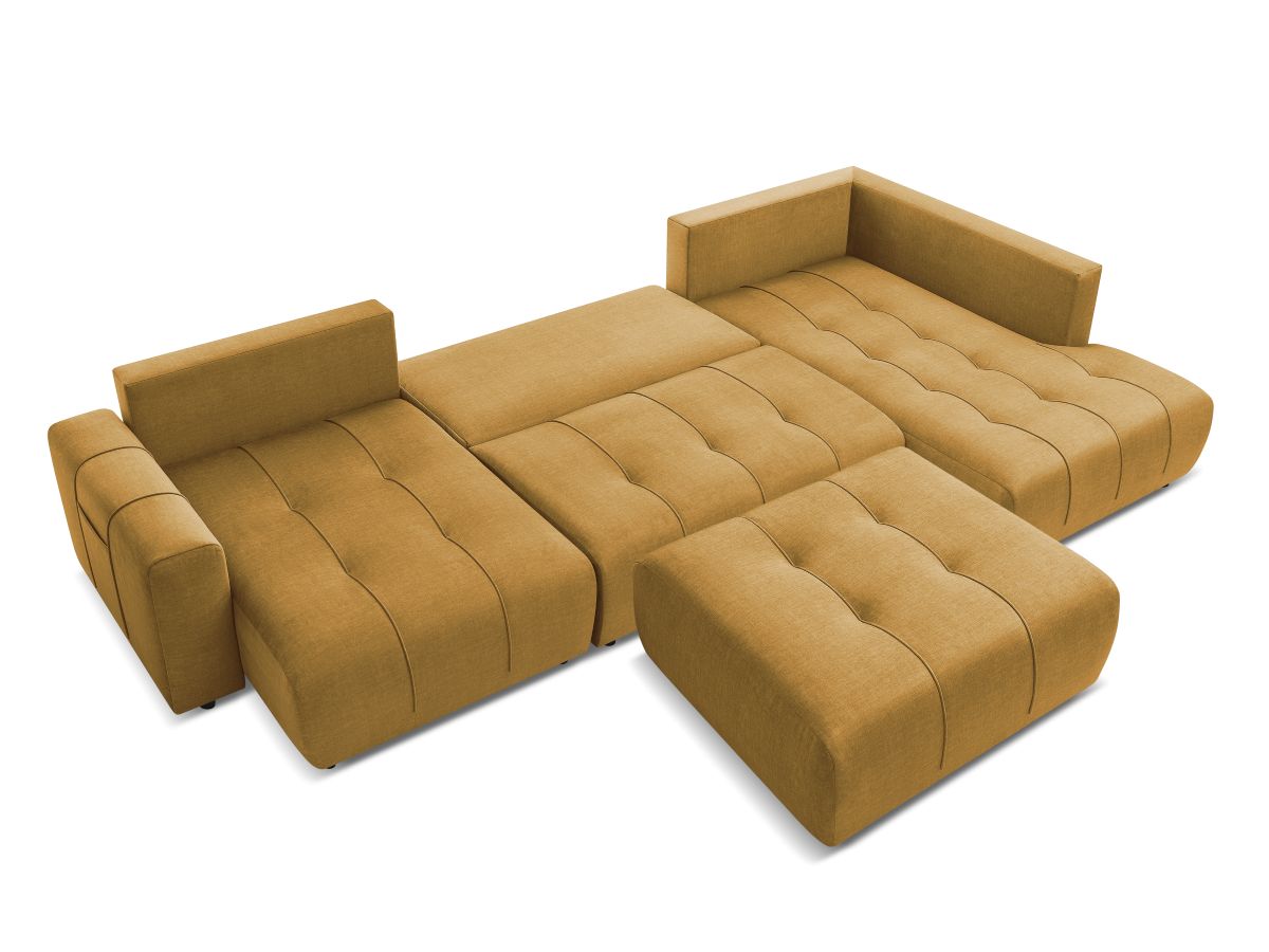 Canapé panoramique convertible coffre ARSENE tissu velours avec pouf