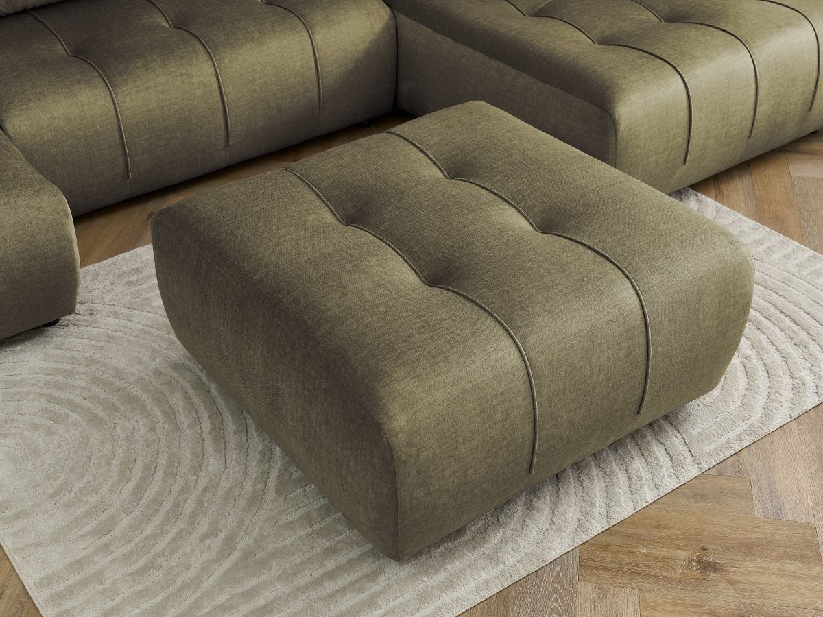 Canapé panoramique convertible coffre ARSENE tissu velours avec pouf