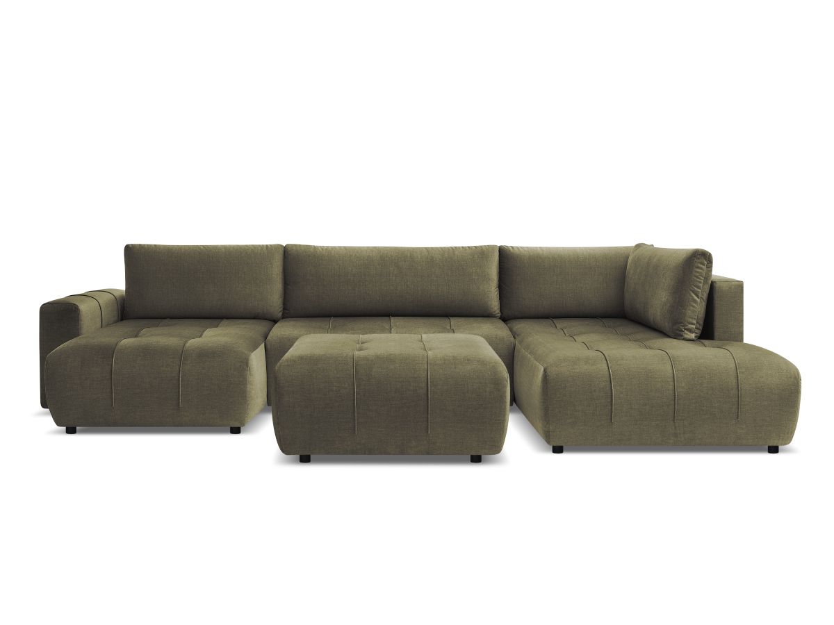 Canapé panoramique convertible coffre ARSENE tissu velours avec pouf