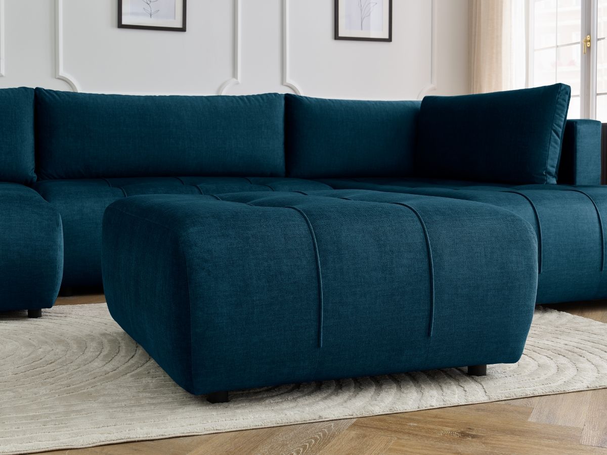 Canapé panoramique convertible coffre ARSENE tissu velours avec pouf