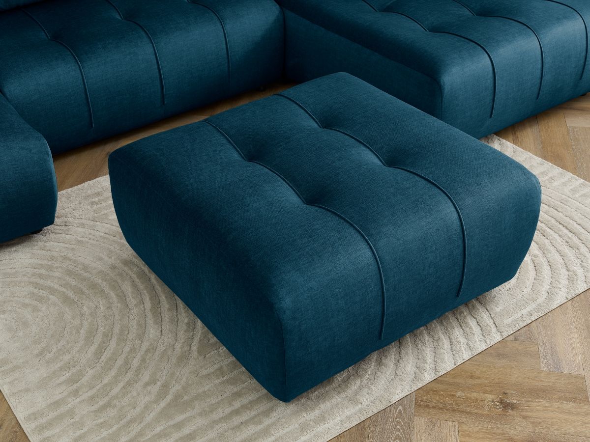 Canapé panoramique convertible coffre ARSENE tissu velours avec pouf