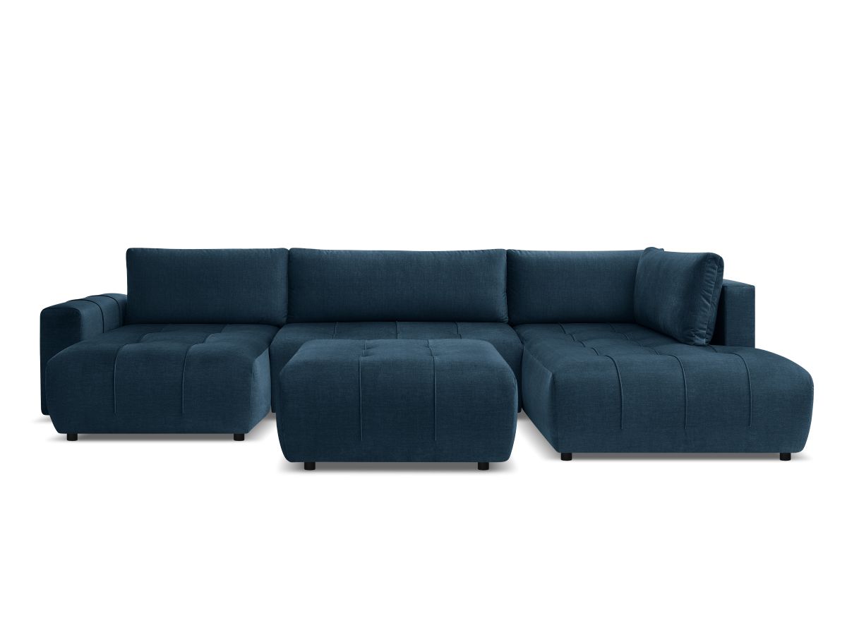 Canapé panoramique convertible coffre ARSENE tissu velours avec pouf