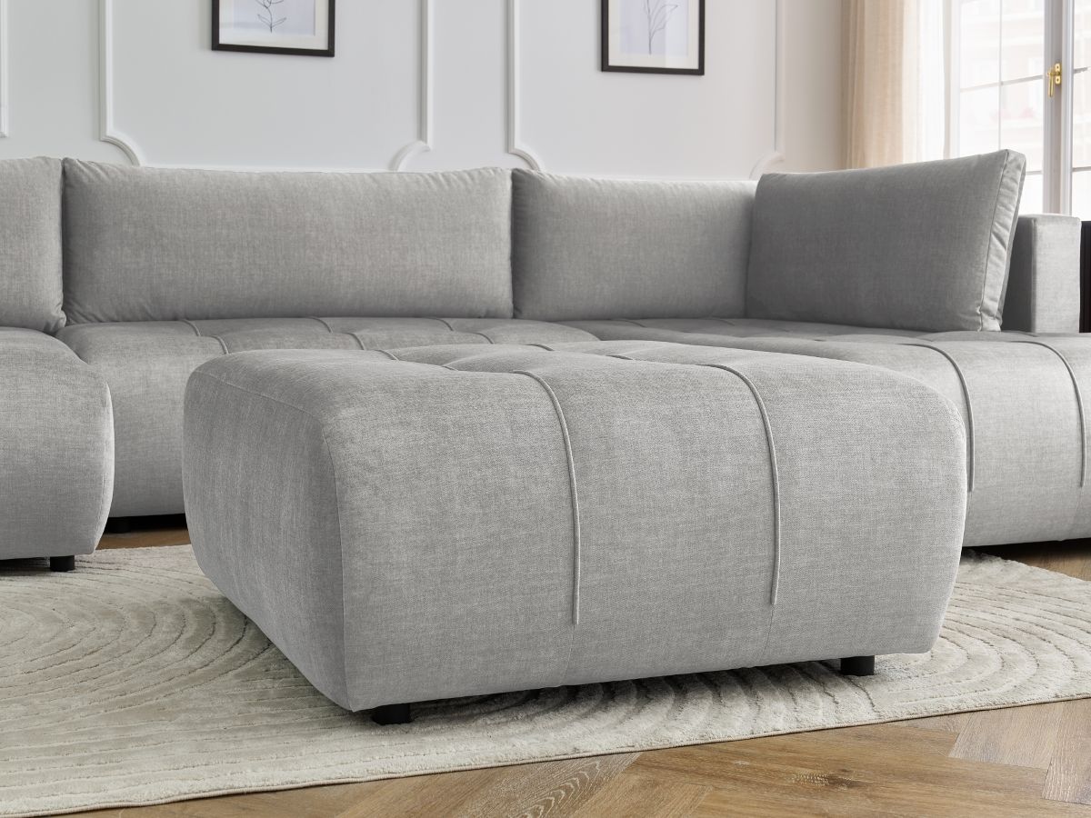Canapé panoramique convertible coffre ARSENE tissu velours avec pouf