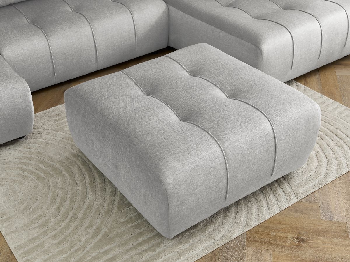 Canapé panoramique convertible coffre ARSENE tissu velours avec pouf