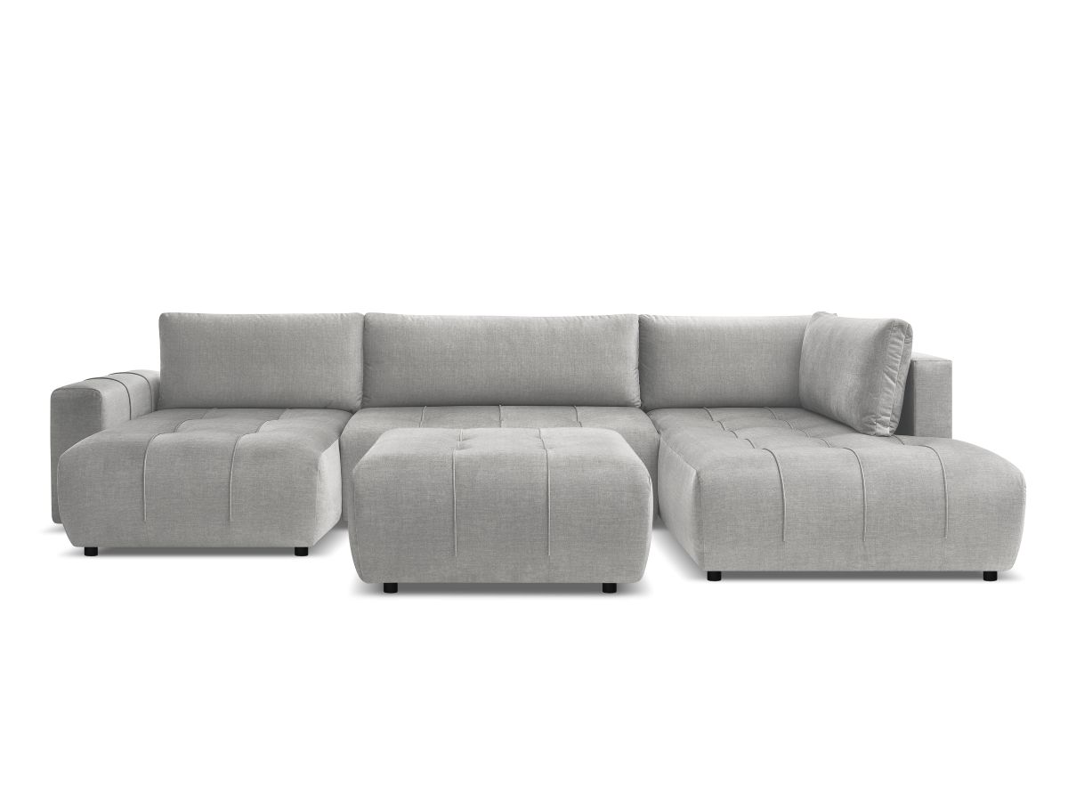 Canapé panoramique convertible coffre ARSENE tissu velours avec pouf