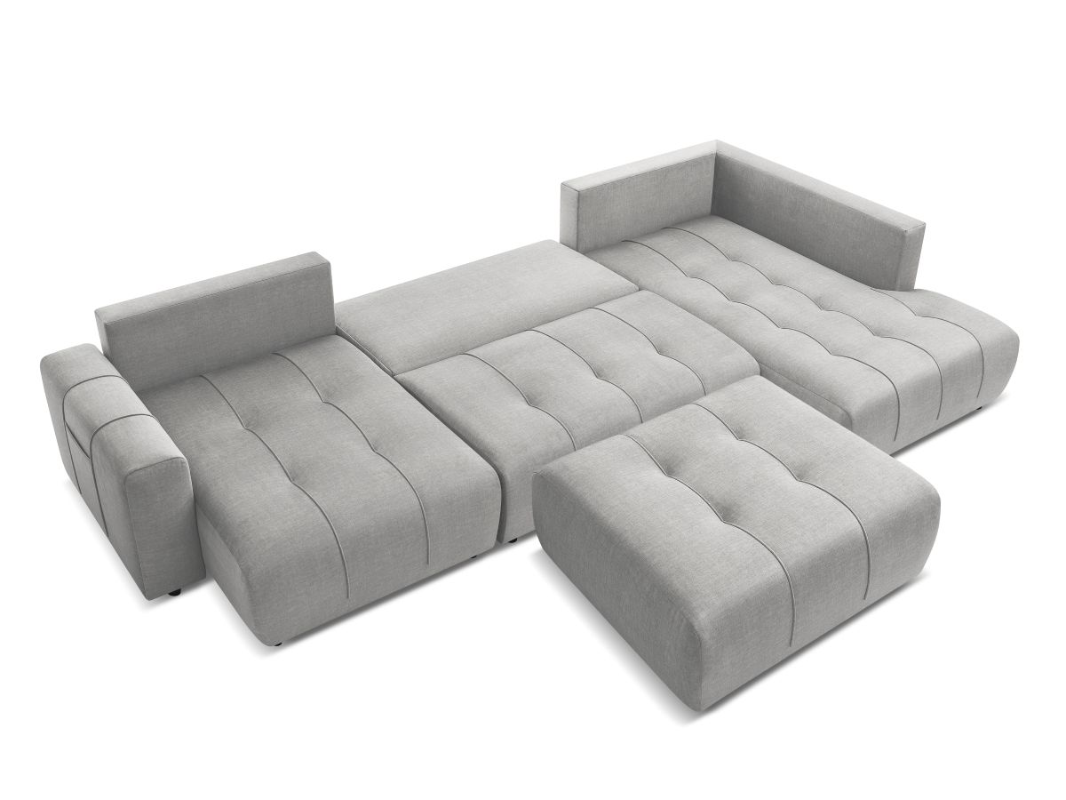 Canapé panoramique convertible coffre ARSENE tissu velours avec pouf