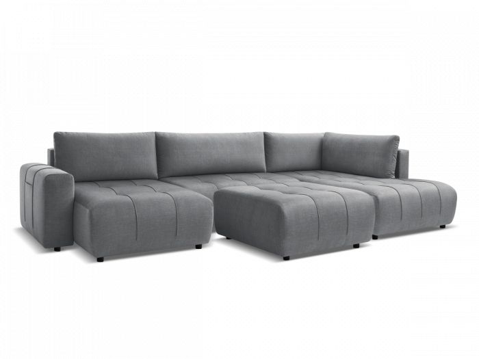 Canapé panoramique convertible coffre ARSENE tissu velours avec pouf