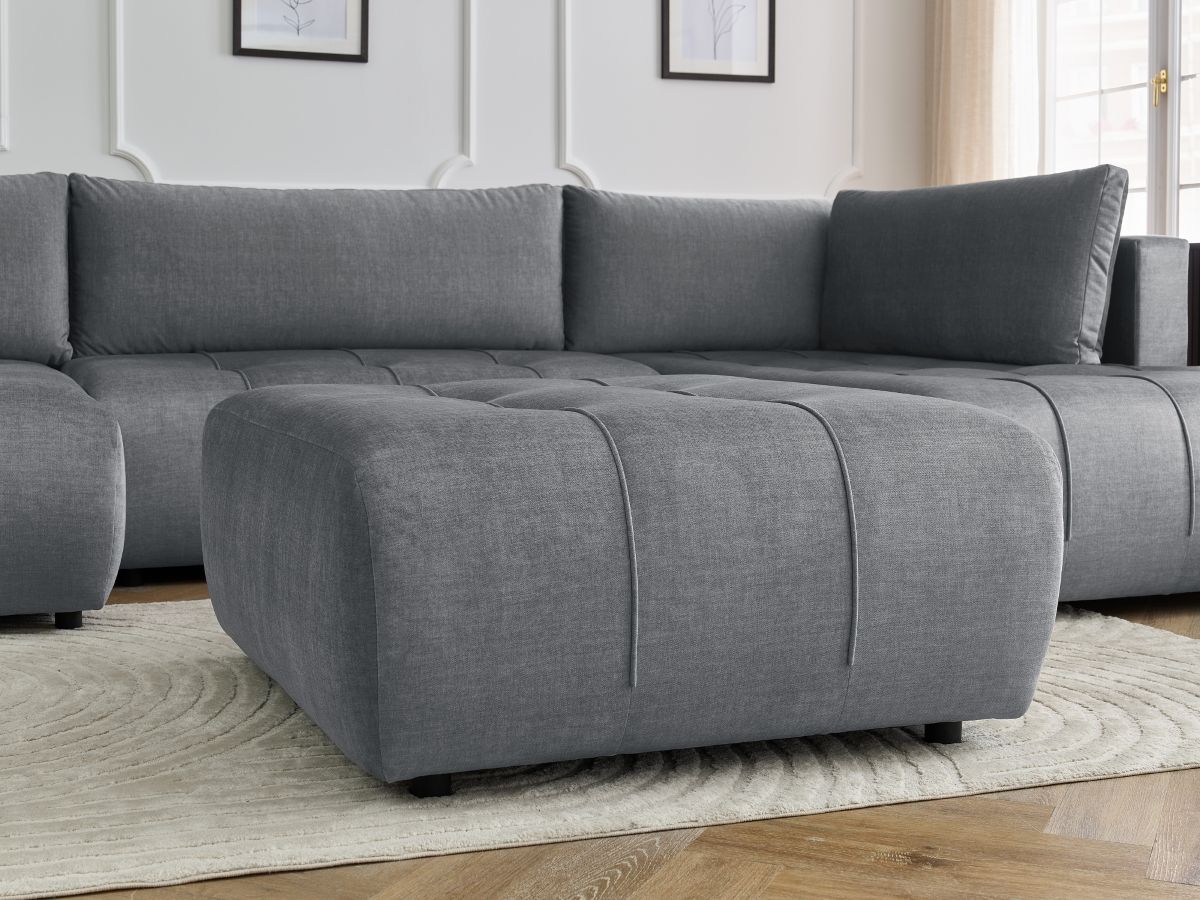Canapé panoramique convertible coffre ARSENE tissu velours avec pouf