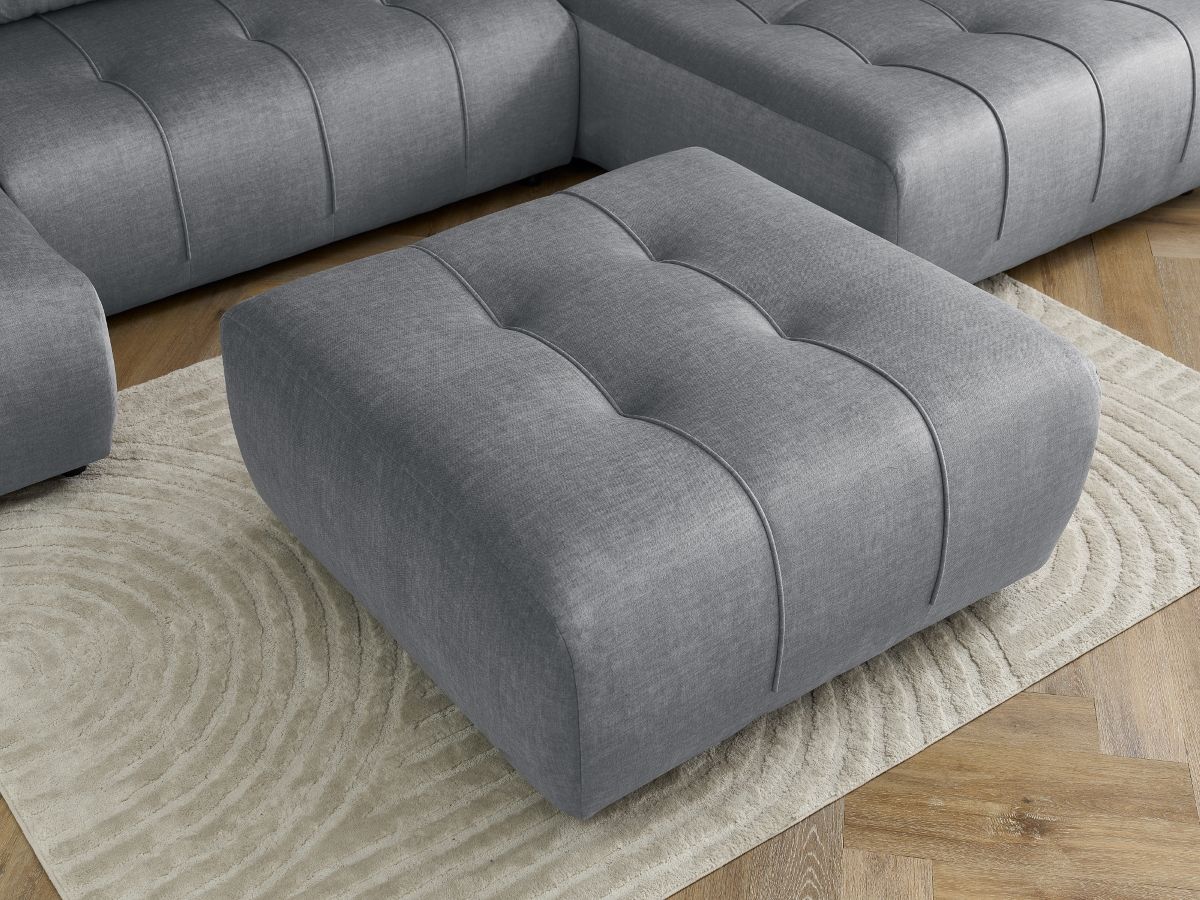 Canapé panoramique convertible coffre ARSENE tissu velours avec pouf