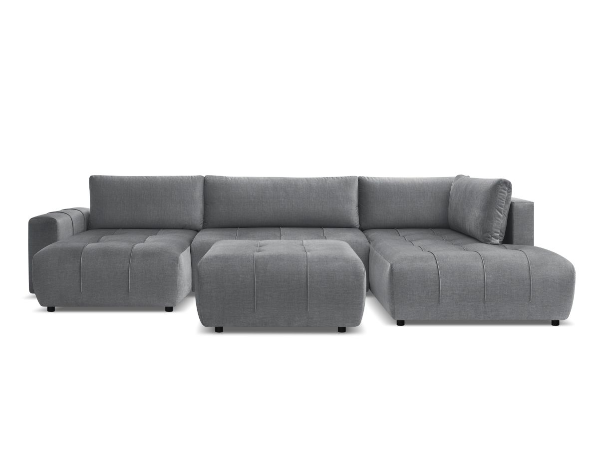 Canapé panoramique convertible coffre ARSENE tissu velours avec pouf