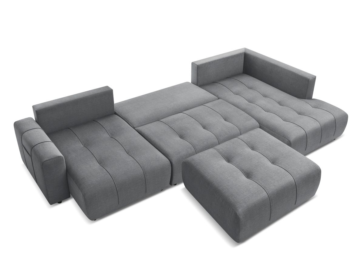 Canapé panoramique convertible coffre ARSENE tissu velours avec pouf